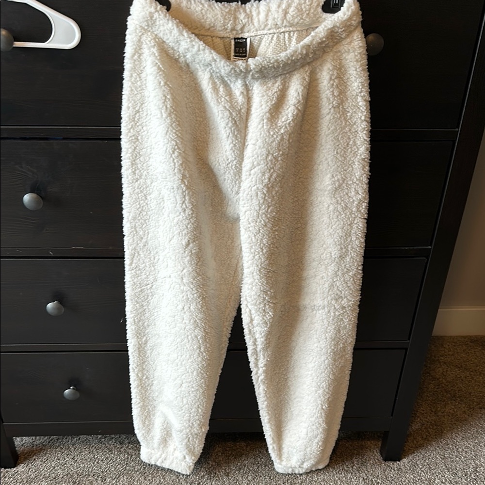 SHEIN White Sherpa Joggers